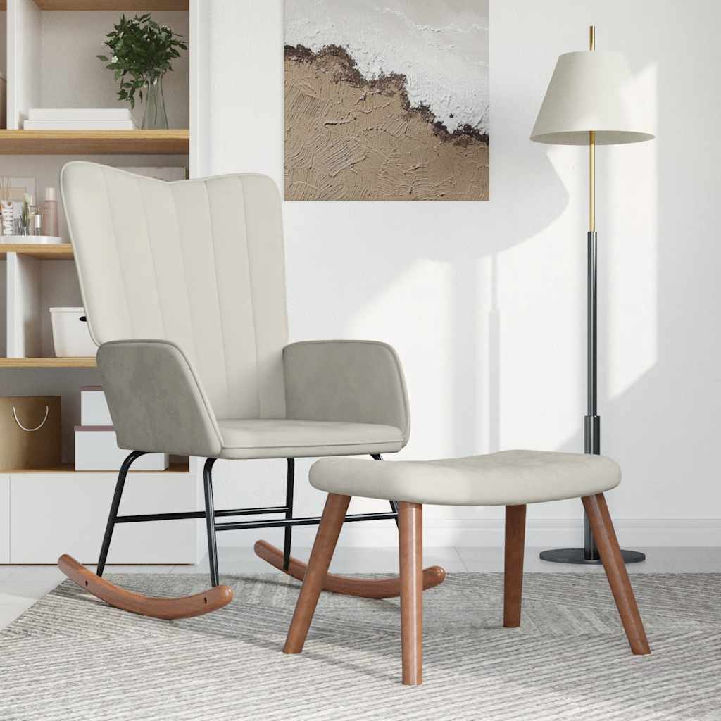 Chaise à bascule avec repose-pied Blanc crème Velours - XIOS