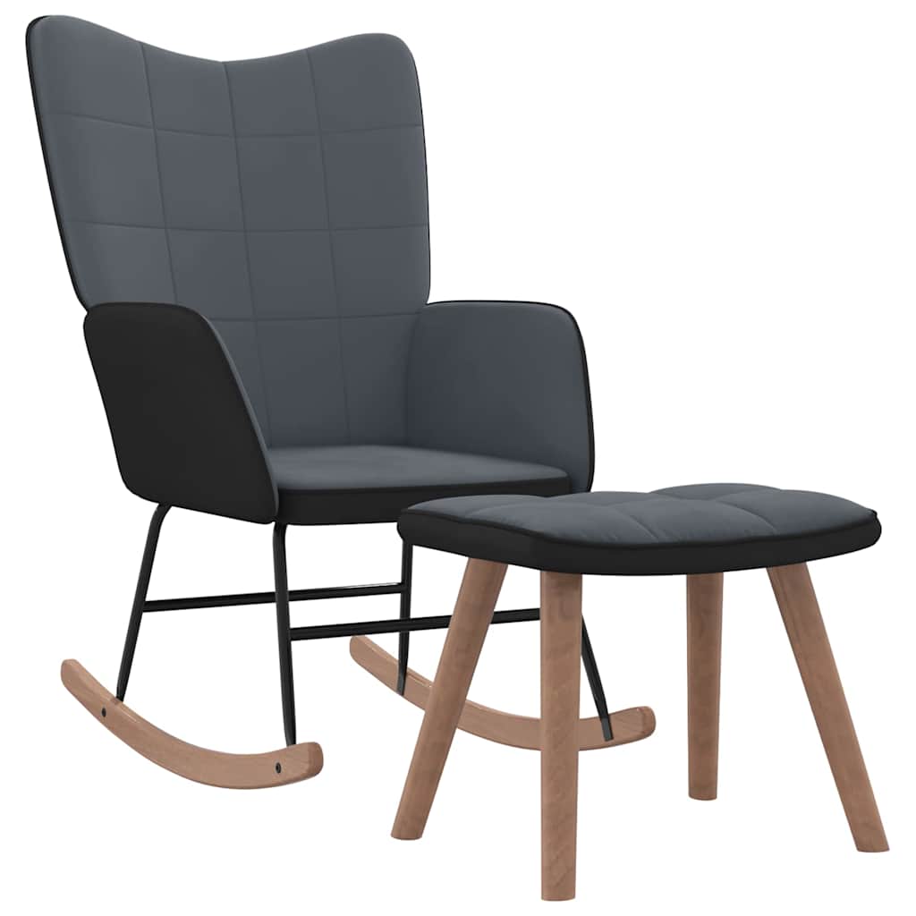 Chaise à bascule avec repose-pied Gris foncé Velours et PVC Fauteuils à bascule vidaXL