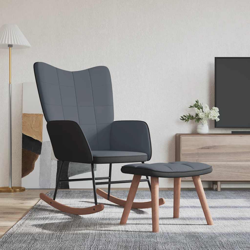 Chaise à bascule avec repose-pied Gris foncé Velours et PVC Fauteuils à bascule vidaXL
