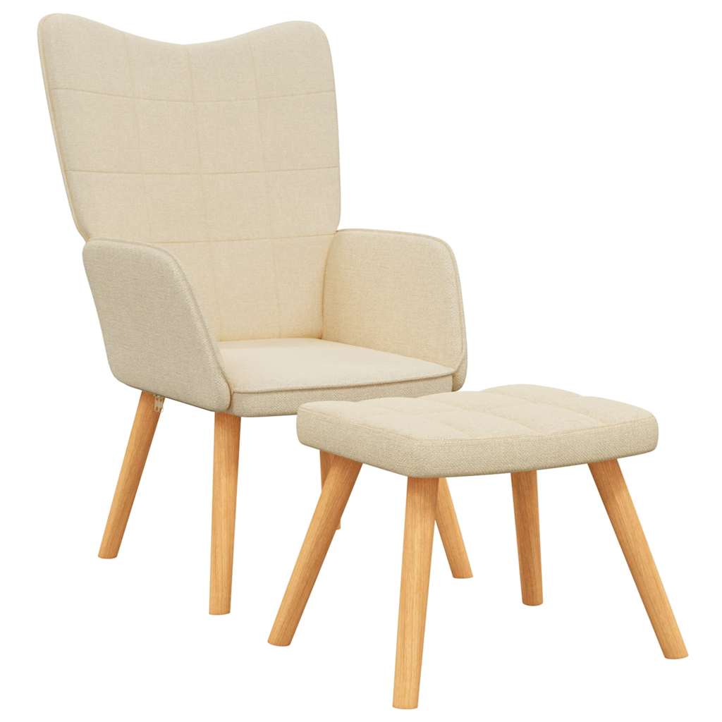 Chaise de relaxation avec tabouret Crème Tissu - XIOS