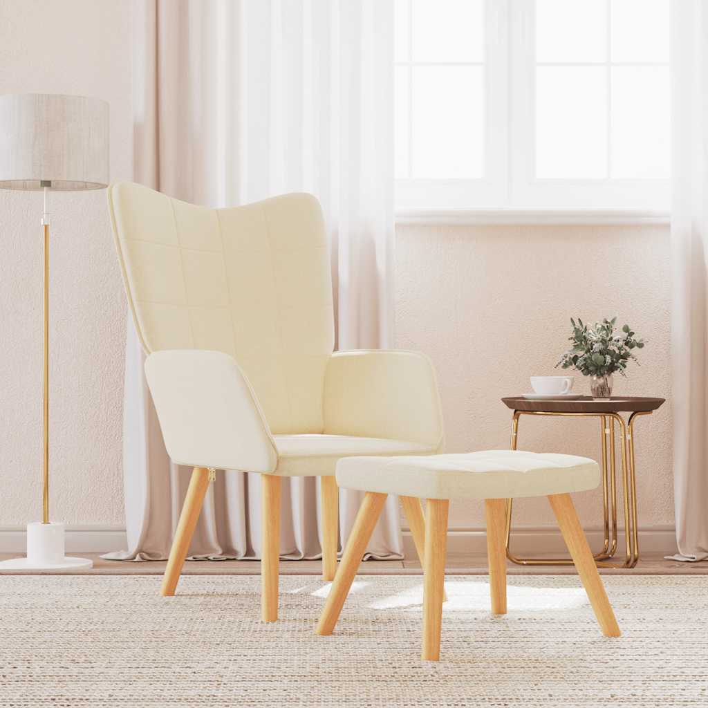 Chaise de relaxation avec tabouret Crème Tissu - XIOS