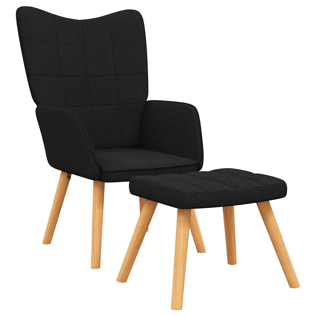 Chaise de relaxation avec tabouret Noir Tissu - XIOS