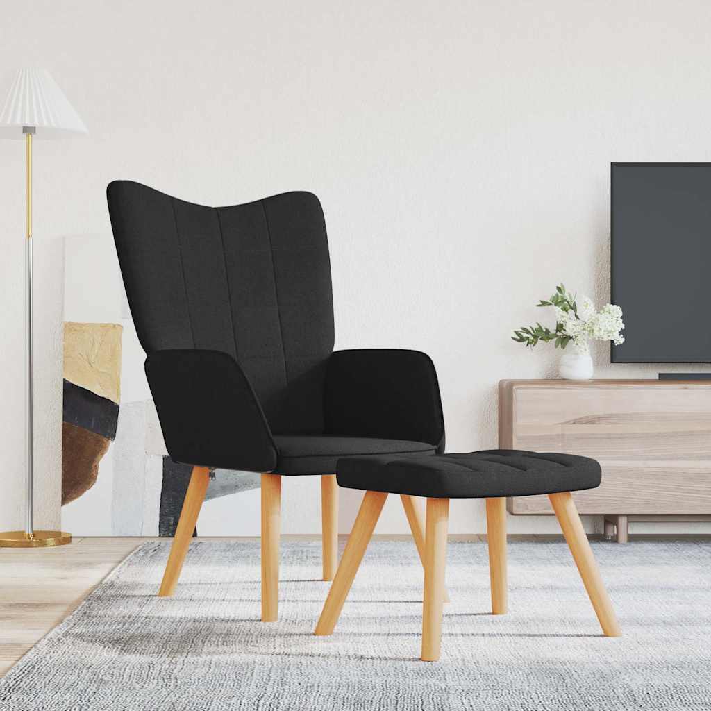 Chaise de relaxation avec tabouret Noir Tissu - XIOS
