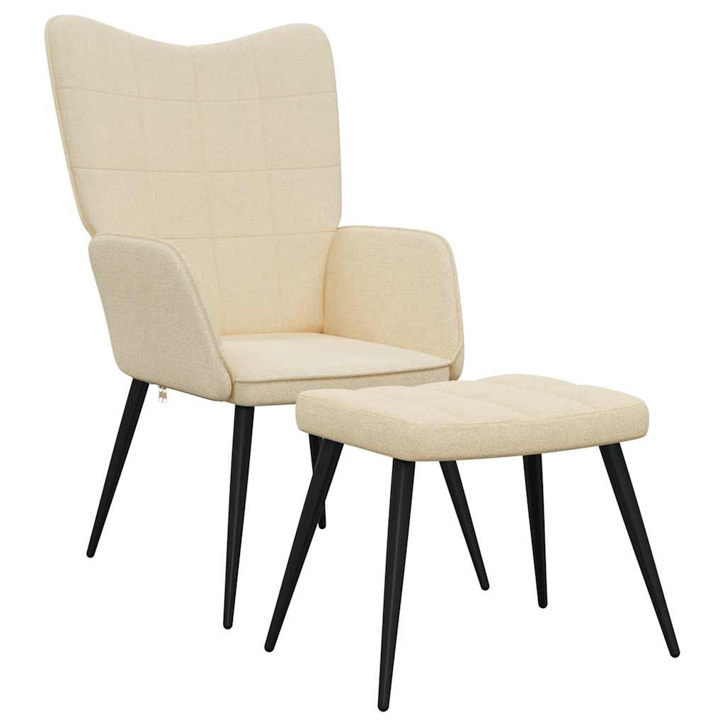 Chaise de relaxation avec tabouret Crème Tissu - XIOS