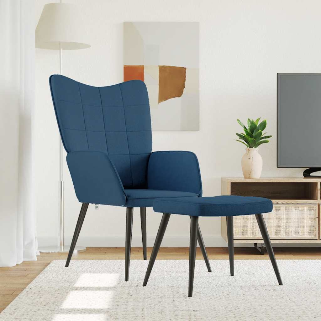 Chaise de relaxation avec tabouret Bleu Tissu - XIOS