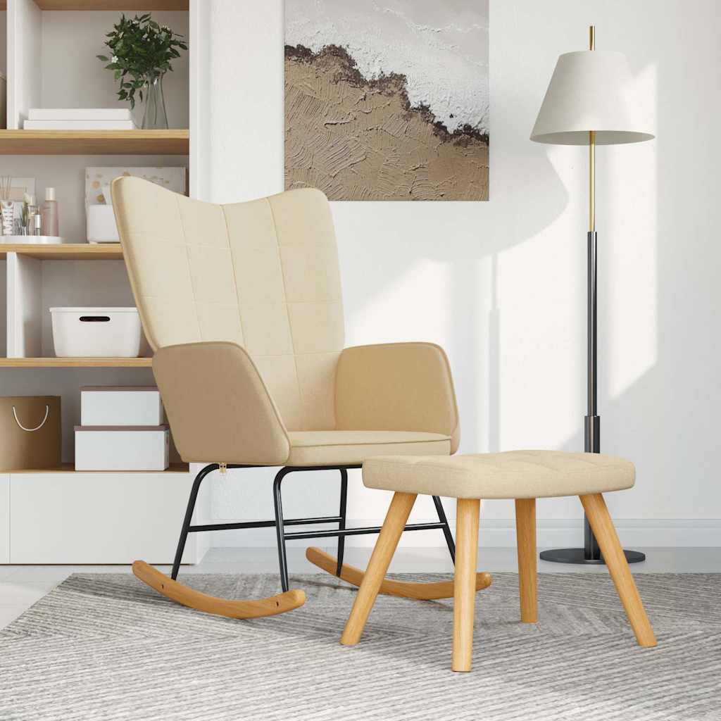 Chaise à bascule avec tabouret Crème Tissu - XIOS