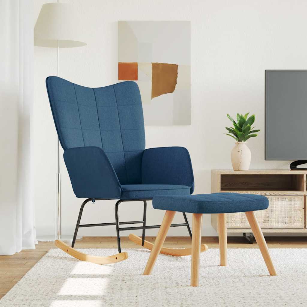 Chaise à bascule avec tabouret Bleu Tissu - XIOS
