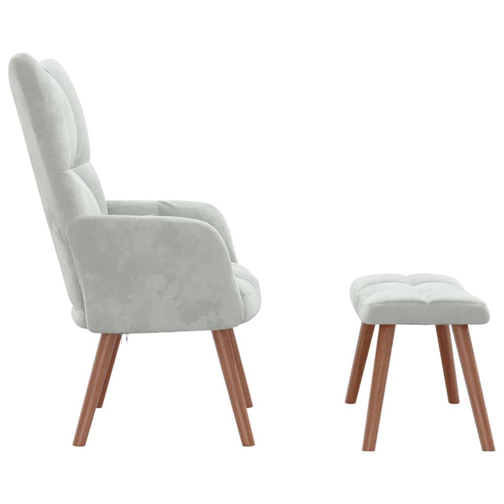 Chaise de relaxation avec repose-pied Gris clair Velours - XIOS