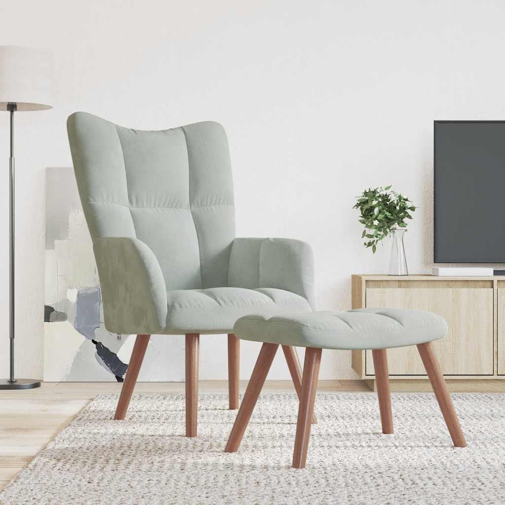 Chaise de relaxation avec repose-pied Gris clair Velours - XIOS