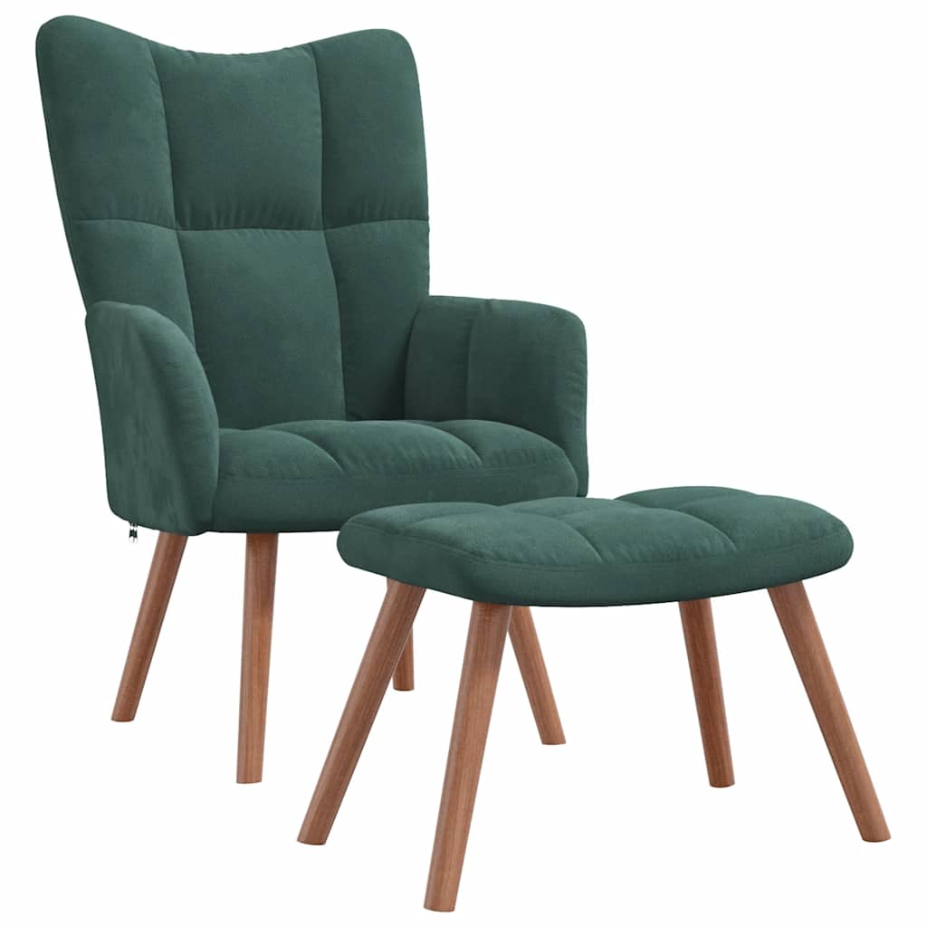 Chaise de relaxation avec repose-pied Vert foncé Velours