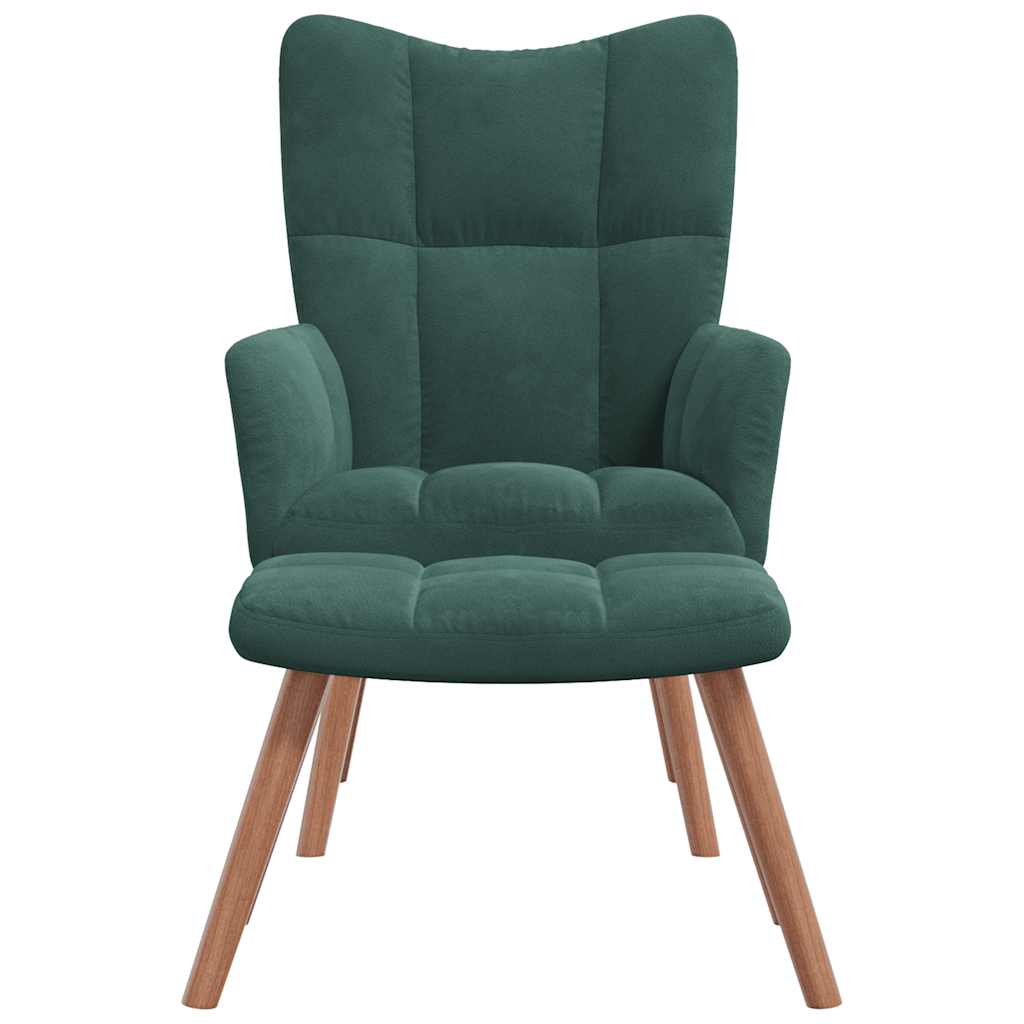 Chaise de relaxation avec repose-pied Vert foncé Velours