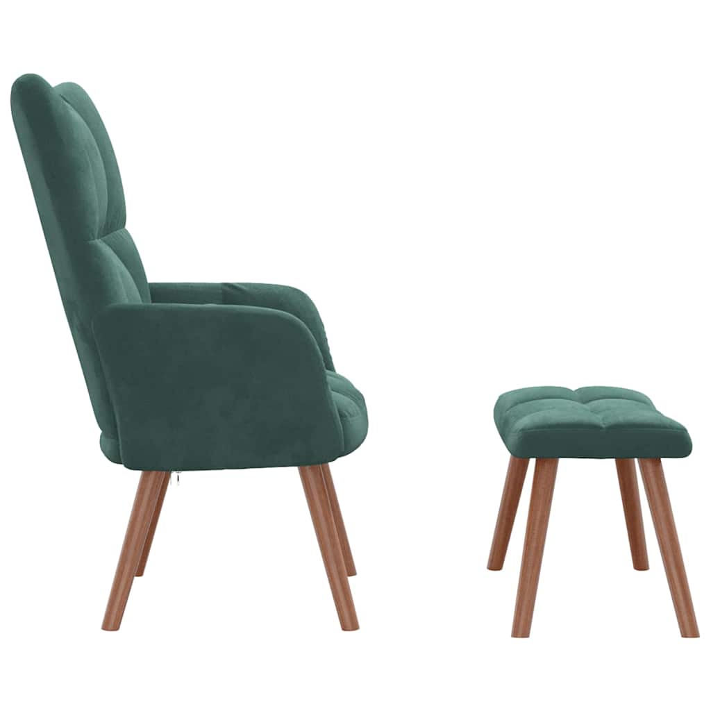 Chaise de relaxation avec repose-pied Vert foncé Velours