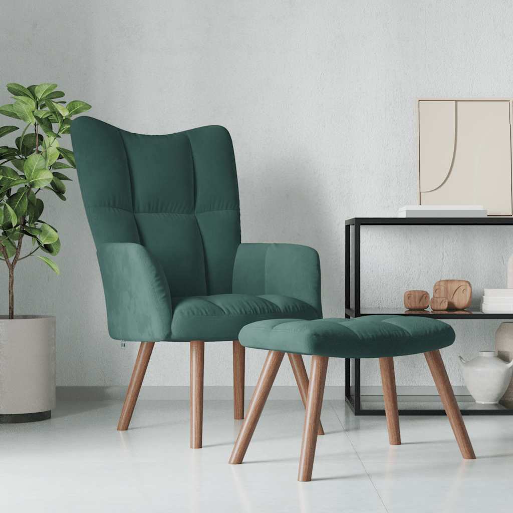 Chaise de relaxation avec repose-pied Vert foncé Velours