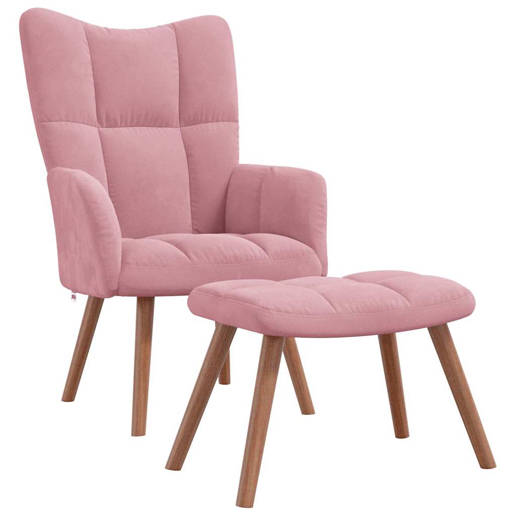 Chaise de relaxation avec repose-pied Rose Velours - XIOS