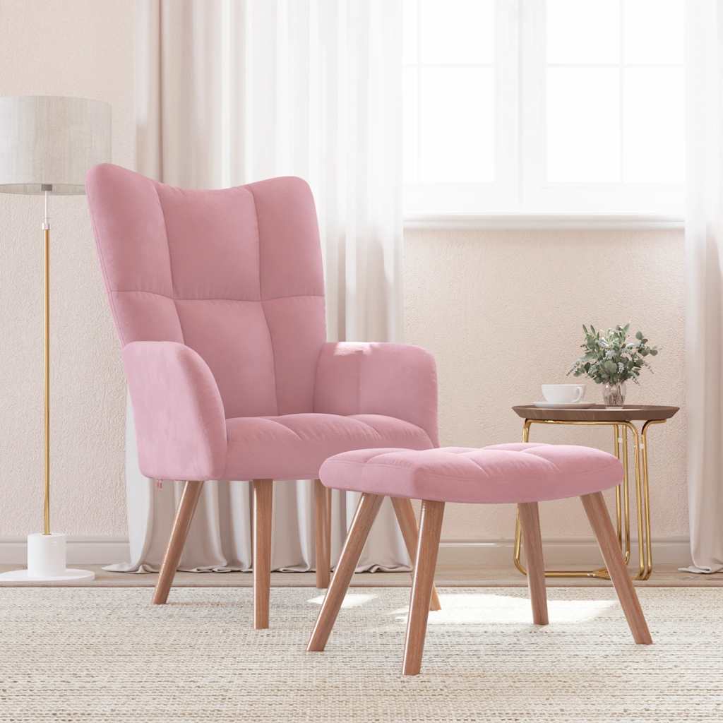 Chaise de relaxation avec repose-pied Rose Velours - XIOS