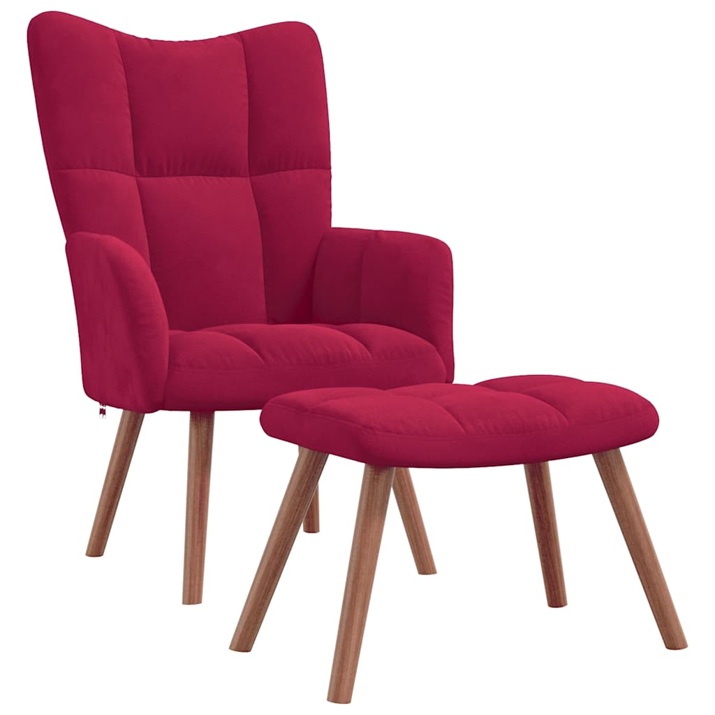 Chaise de relaxation avec repose-pied Rouge bordeaux Velours - XIOS