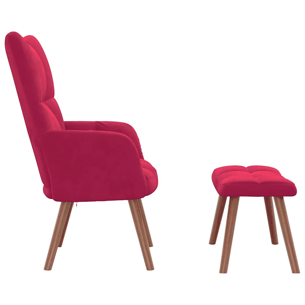Chaise de relaxation avec repose-pied Rouge bordeaux Velours - XIOS