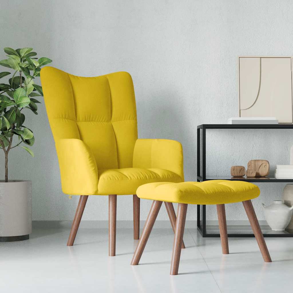Chaise de relaxation avec repose-pied Jaune moutarde Velours - XIOS