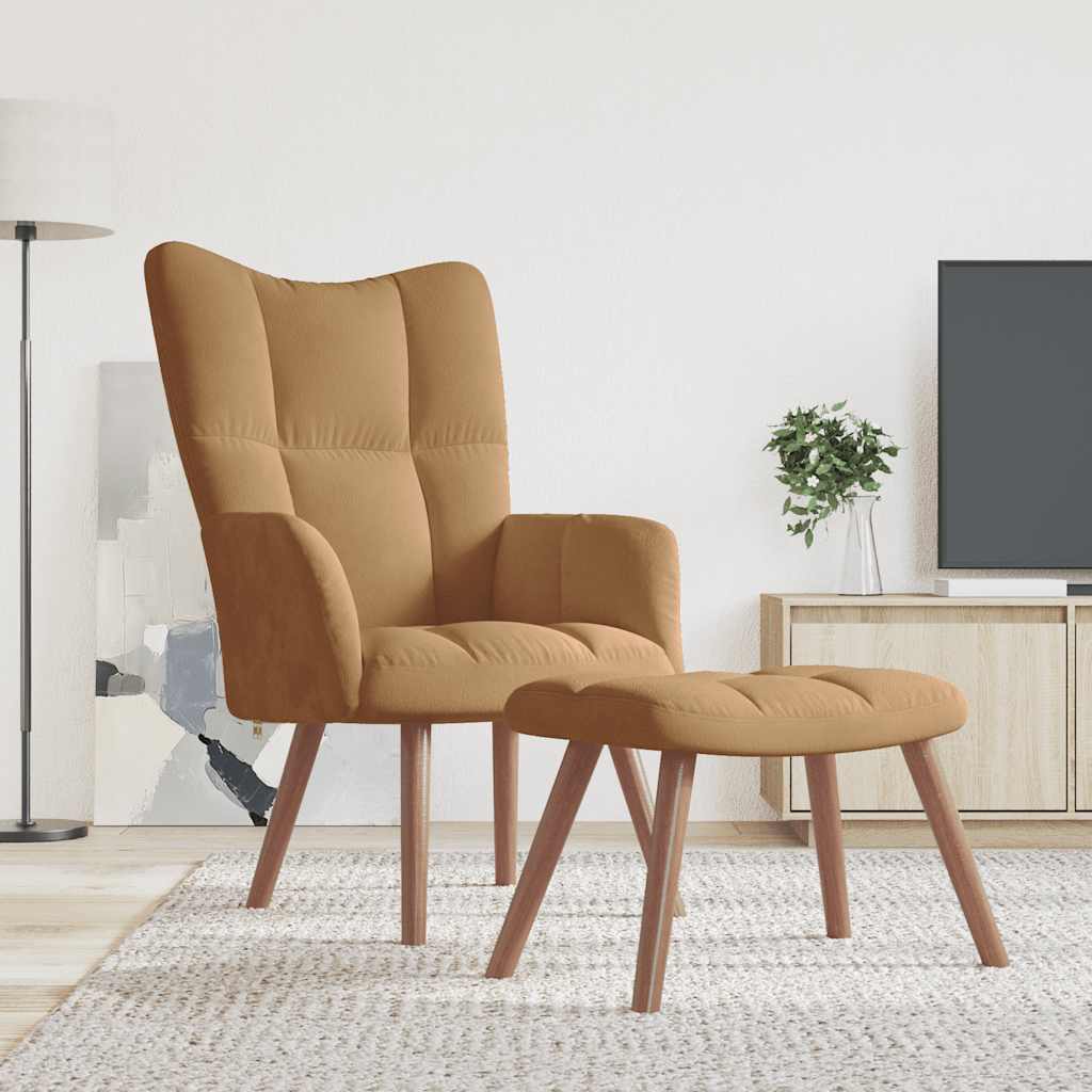 Chaise de relaxation avec repose-pied Marron Velours - XIOS
