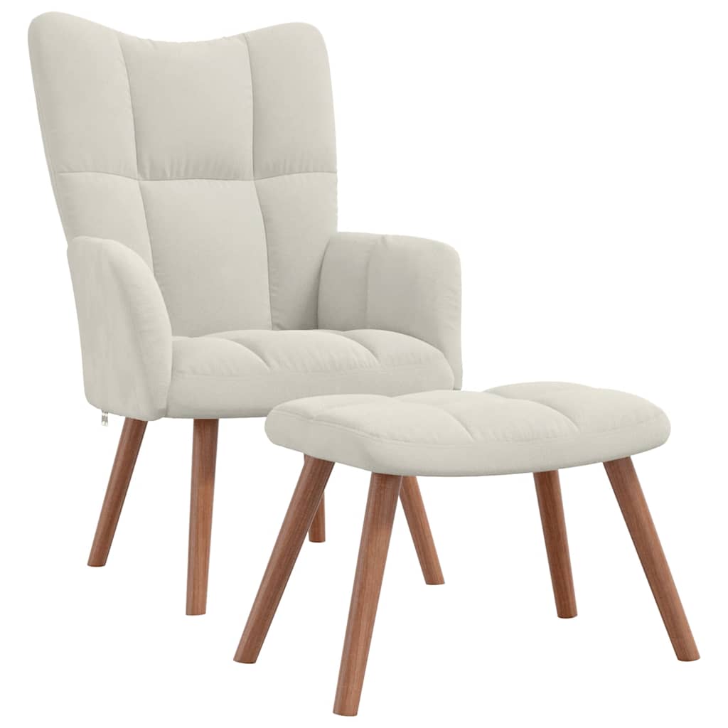 Chaise de relaxation avec repose-pied Blanc crème Velours - XIOS