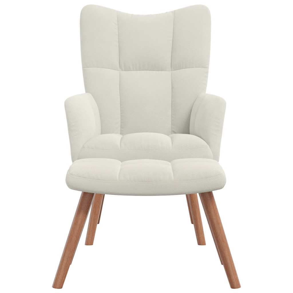 Chaise de relaxation avec repose-pied Blanc crème Velours - XIOS