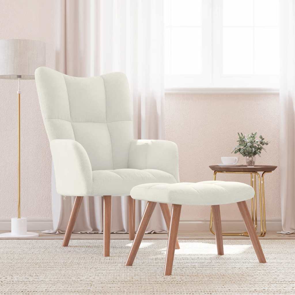 Chaise de relaxation avec repose-pied Blanc crème Velours - XIOS