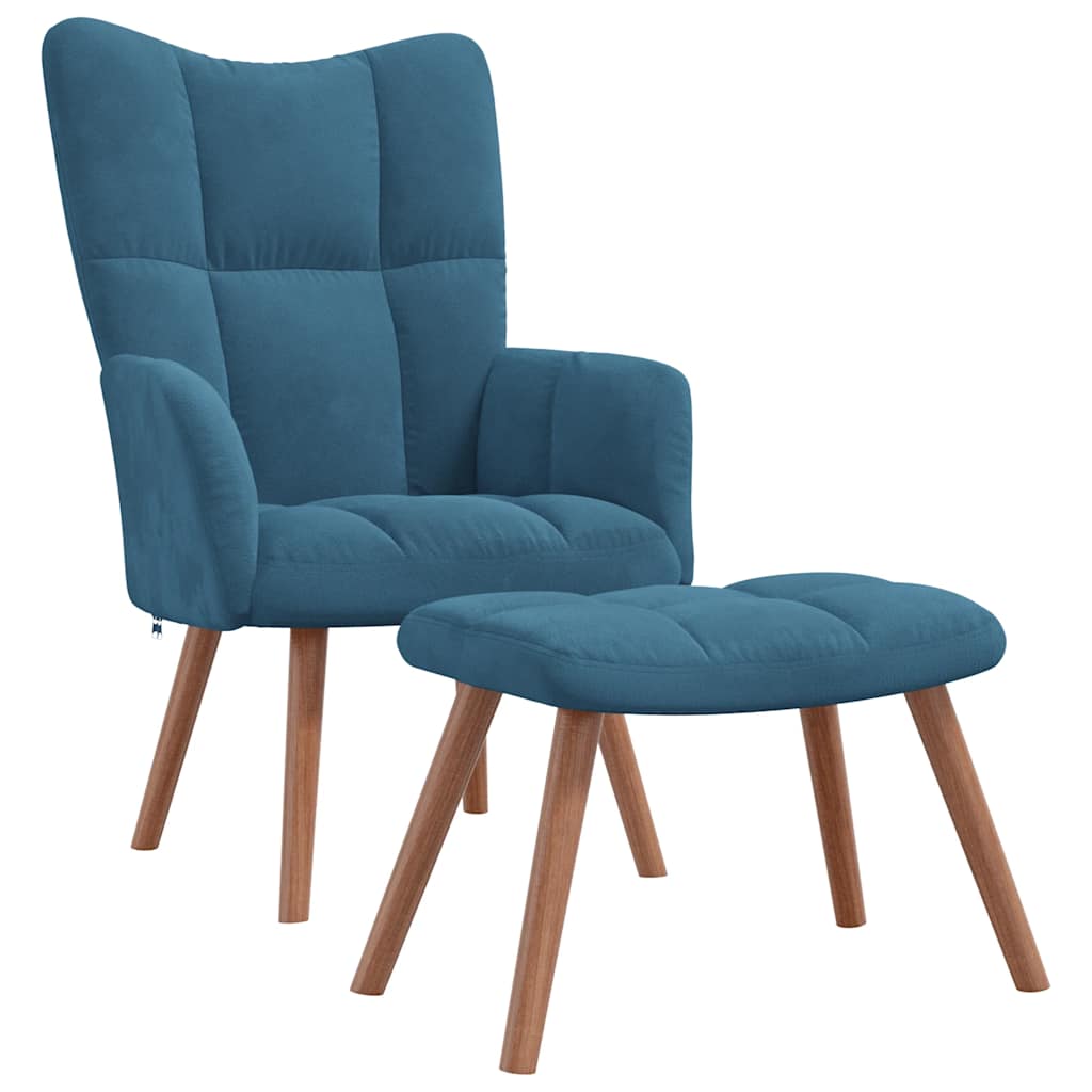 Chaise de relaxation avec repose-pied Bleu Velours - XIOS