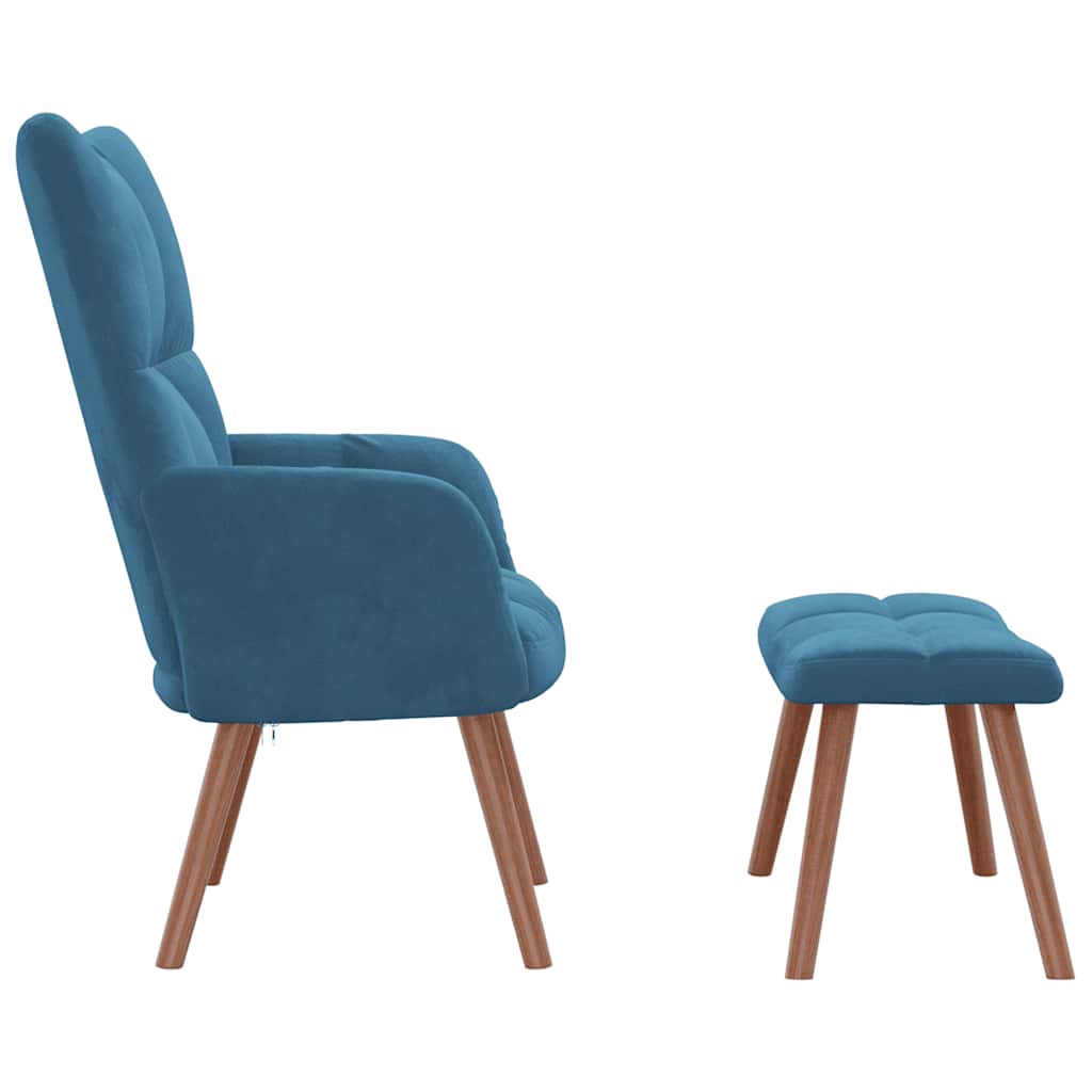 Chaise de relaxation avec repose-pied Bleu Velours - XIOS
