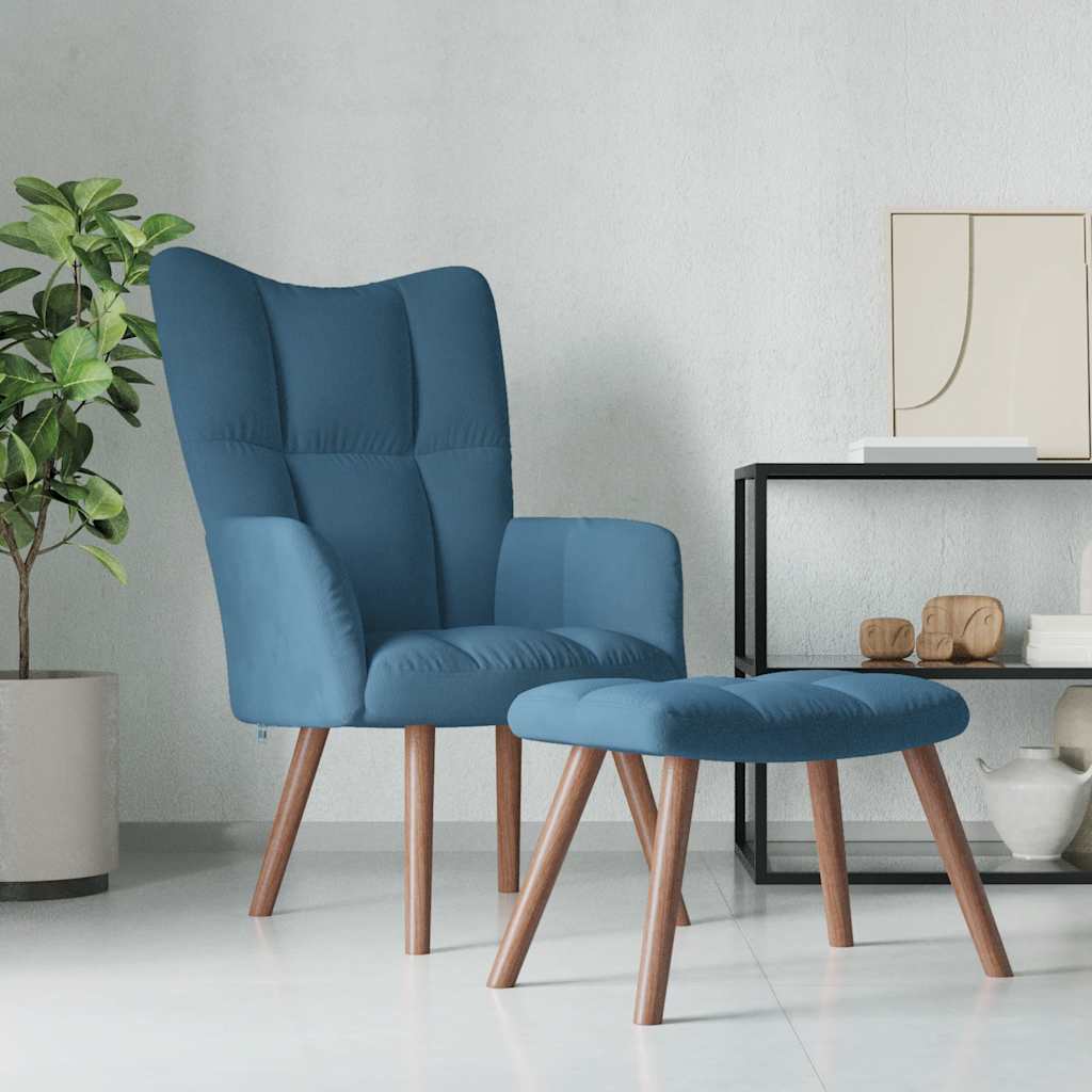 Chaise de relaxation avec repose-pied Bleu Velours - XIOS