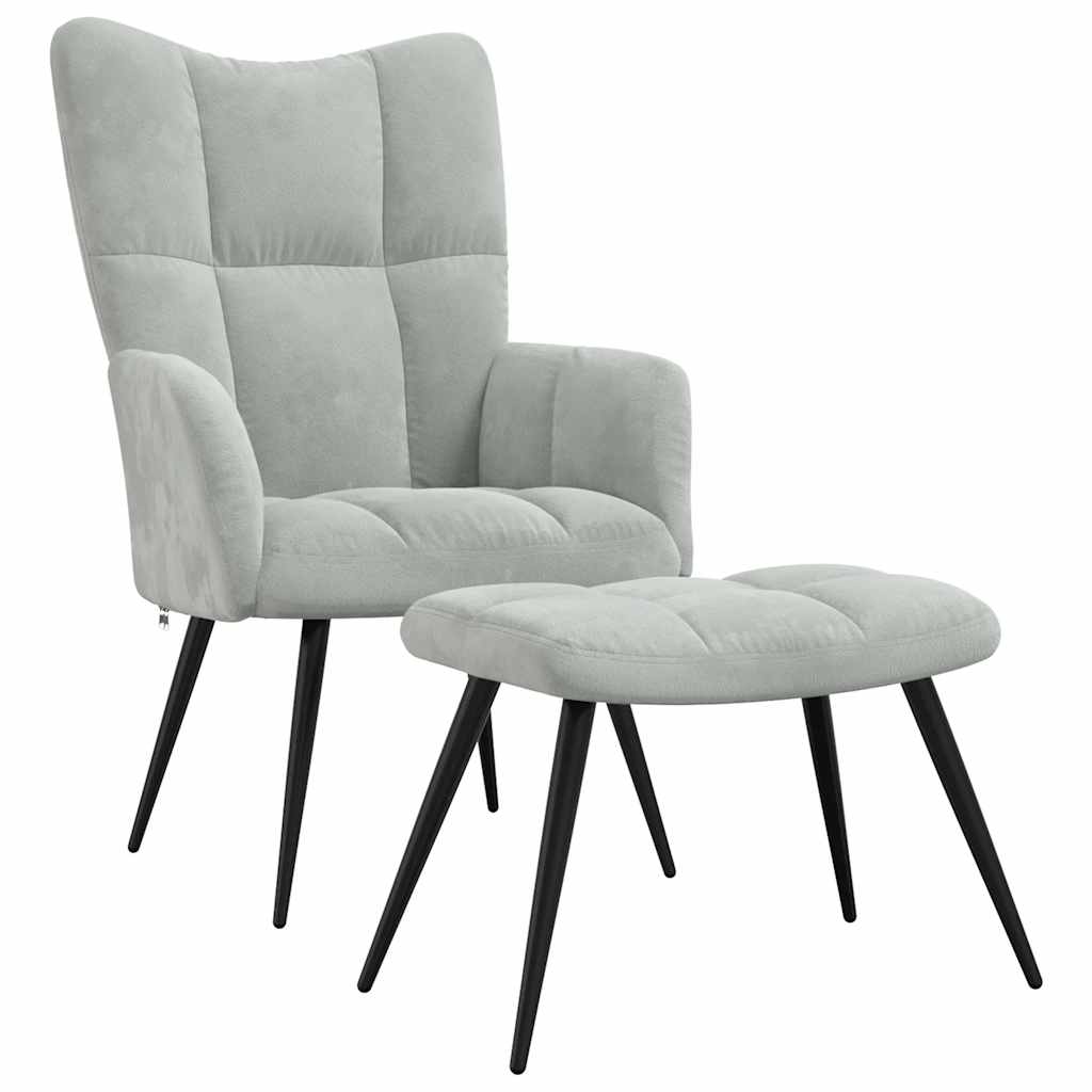 Chaise de relaxation avec tabouret Gris clair Velours - XIOS