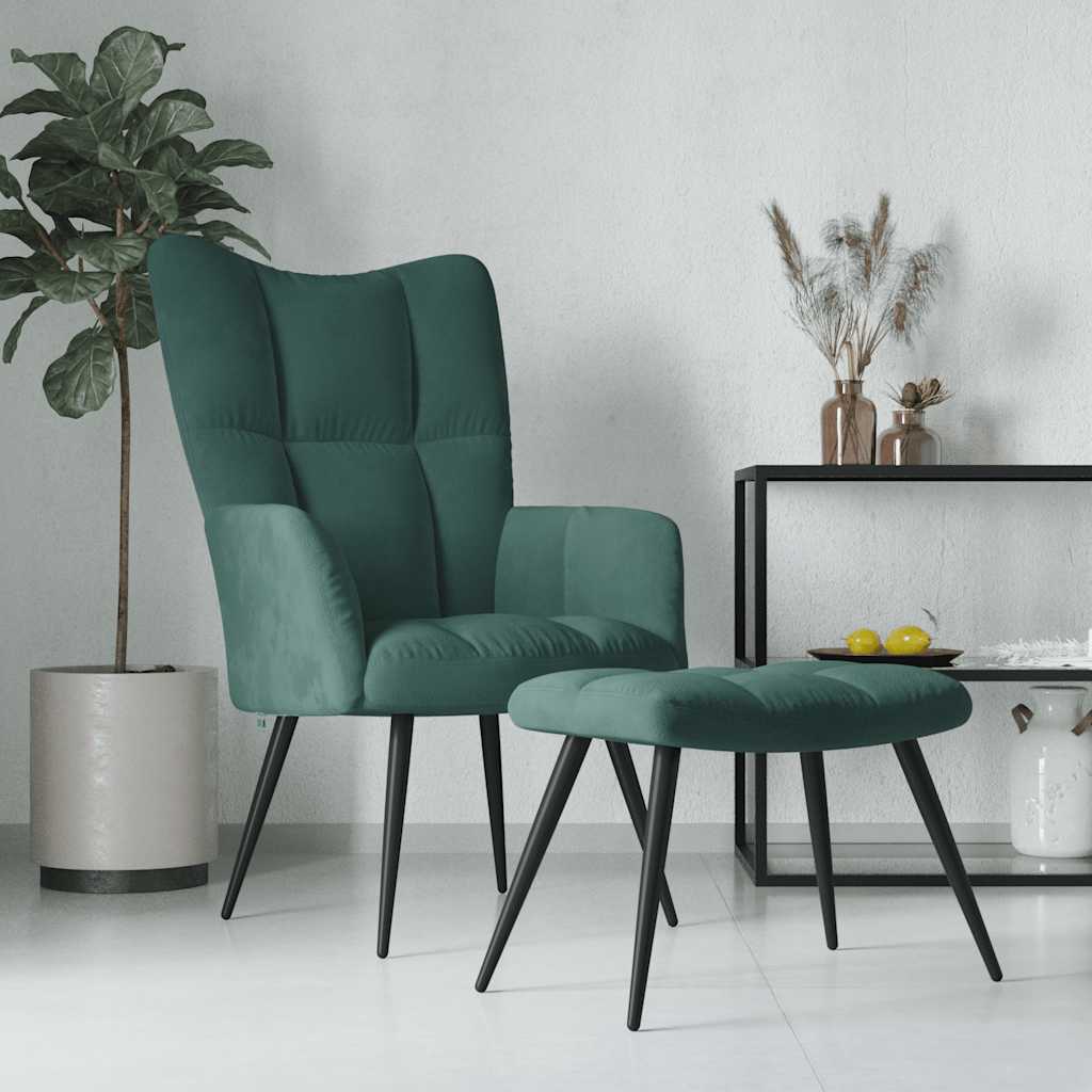 Chaise de relaxation avec tabouret Vert foncé Velours - XIOS