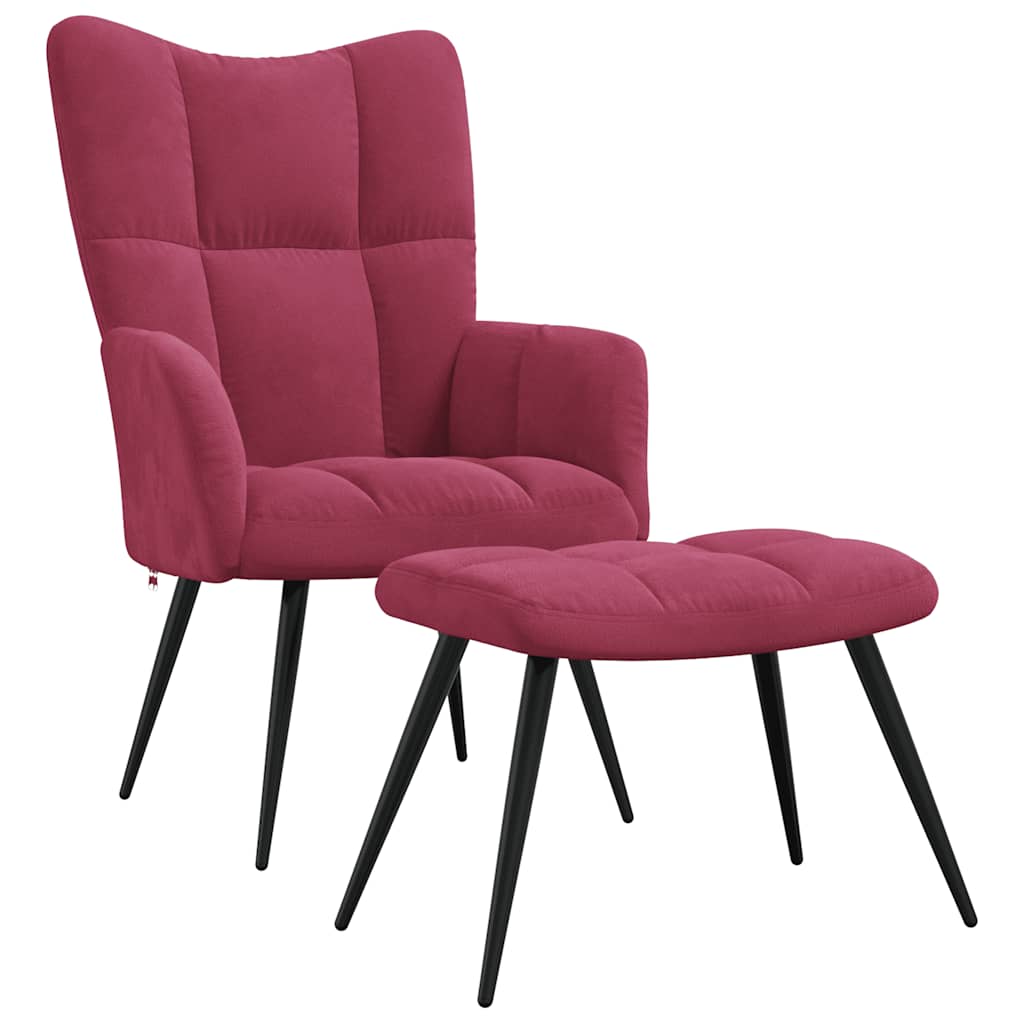 Chaise de relaxation avec tabouret Rouge bordeaux Velours - XIOS