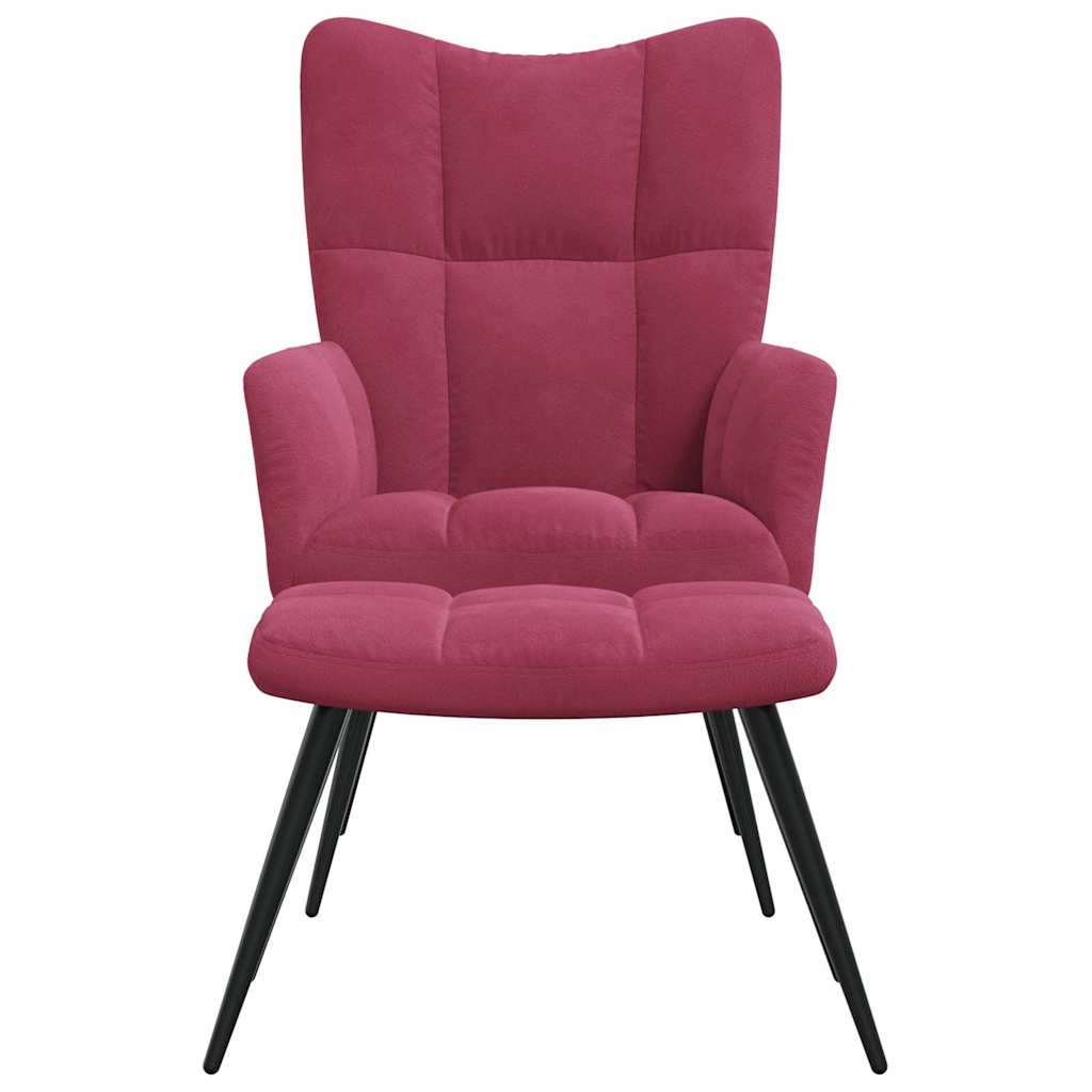 Chaise de relaxation avec tabouret Rouge bordeaux Velours - XIOS