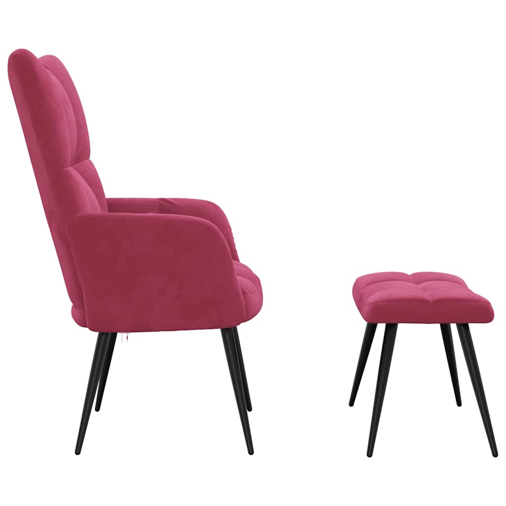 Chaise de relaxation avec tabouret Rouge bordeaux Velours - XIOS