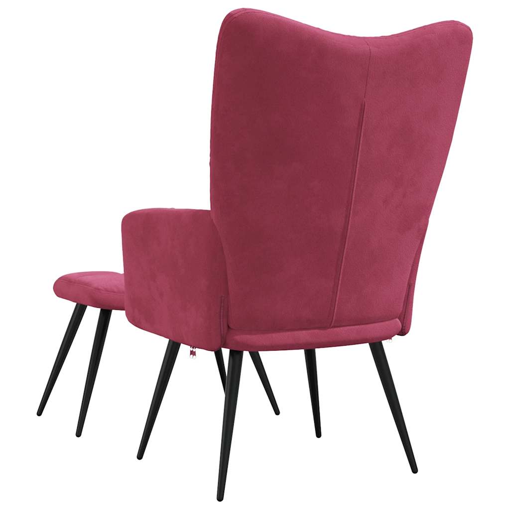 Chaise de relaxation avec tabouret Rouge bordeaux Velours - XIOS