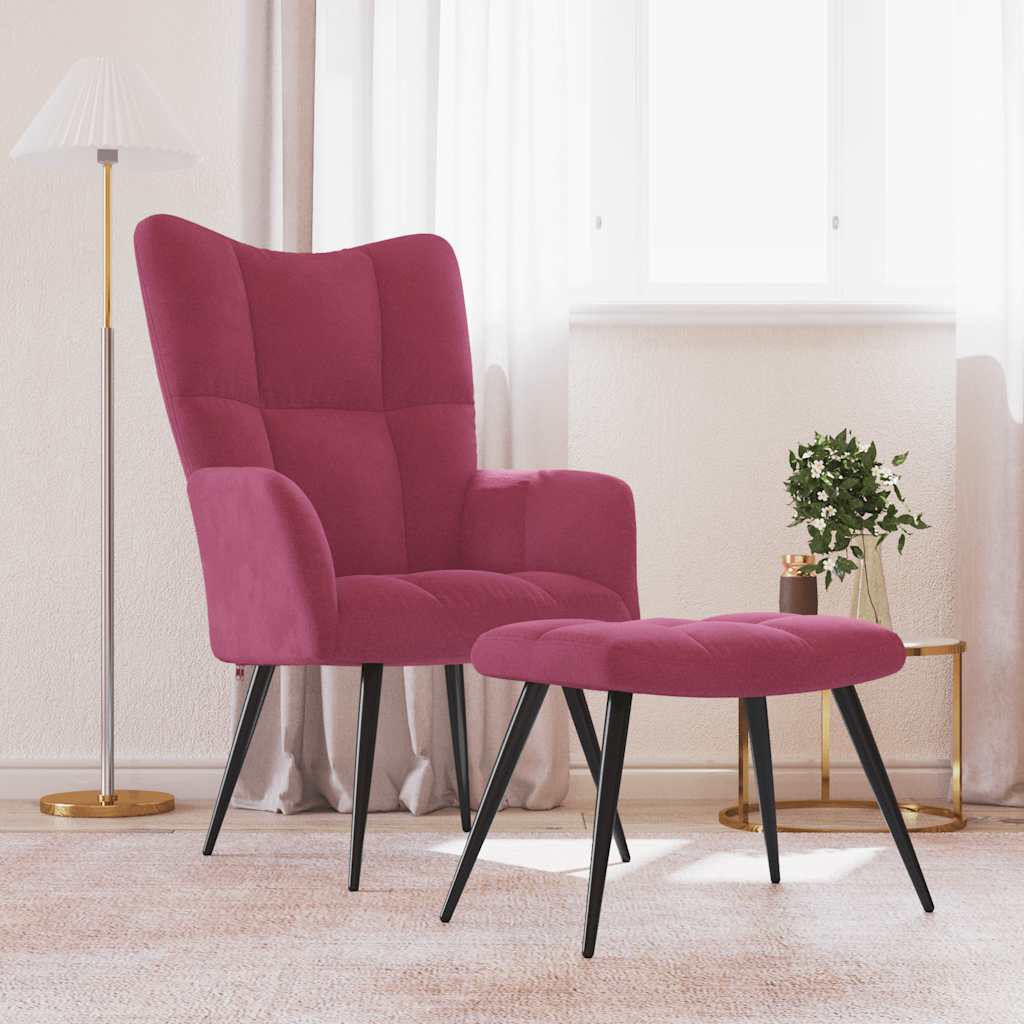 Chaise de relaxation avec tabouret Rouge bordeaux Velours - XIOS