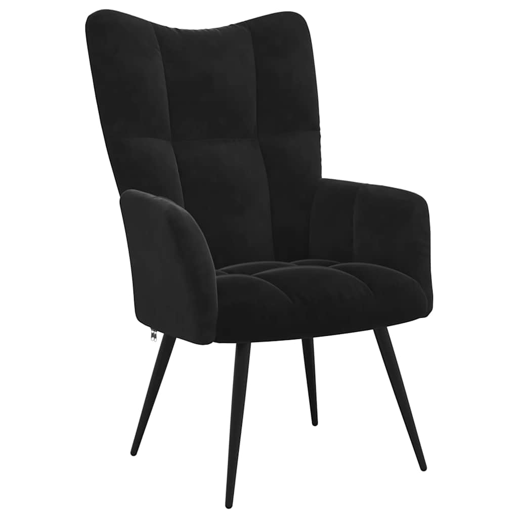Chaise de relaxation avec tabouret Noir Velours - XIOS