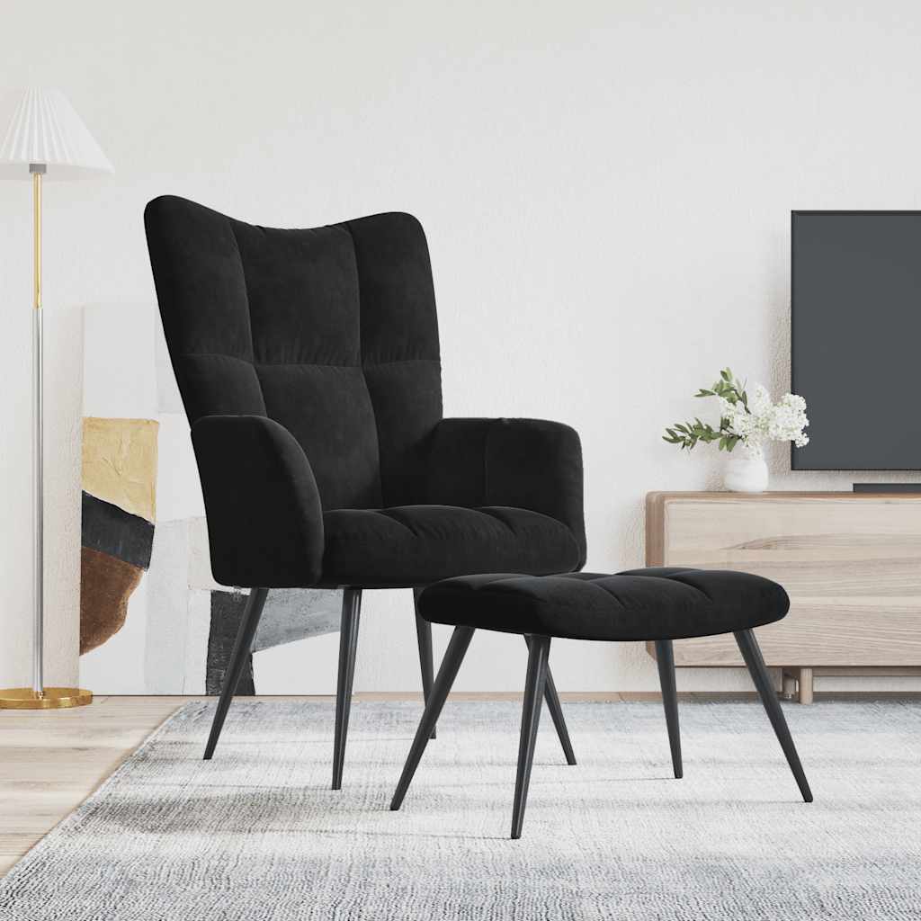 Chaise de relaxation avec tabouret Noir Velours - XIOS