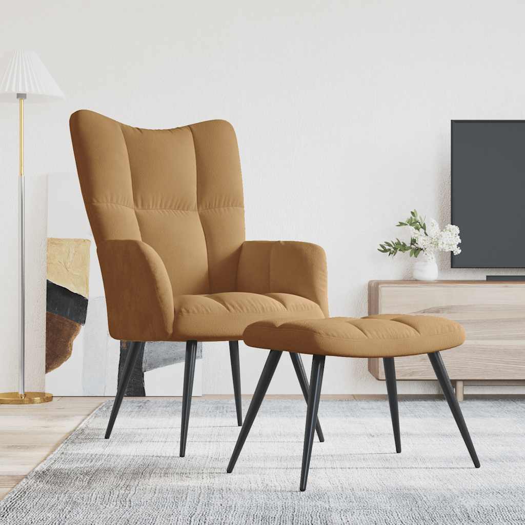 Chaise de relaxation avec tabouret Marron Velours Fauteuils vidaXL