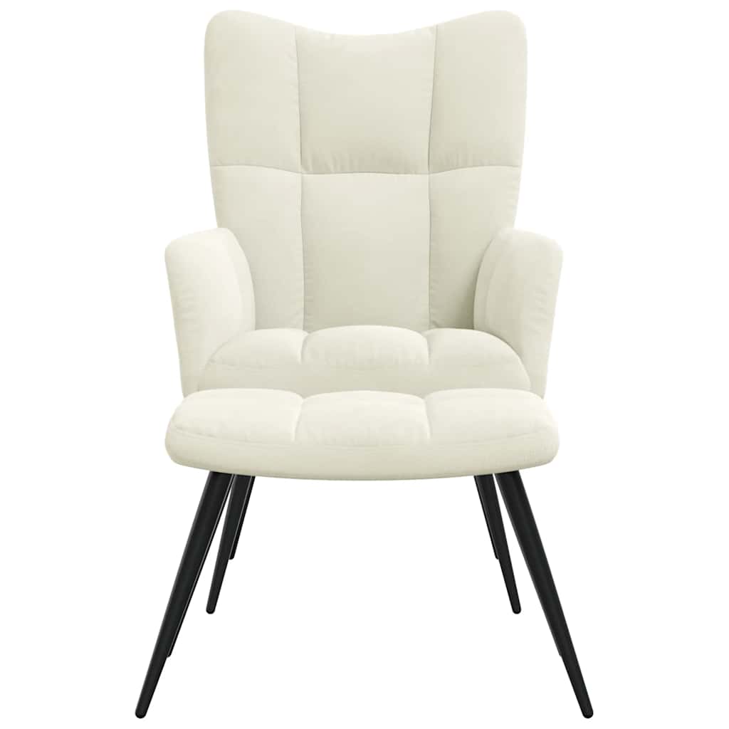 Chaise de relaxation avec tabouret Blanc crème Velours - XIOS