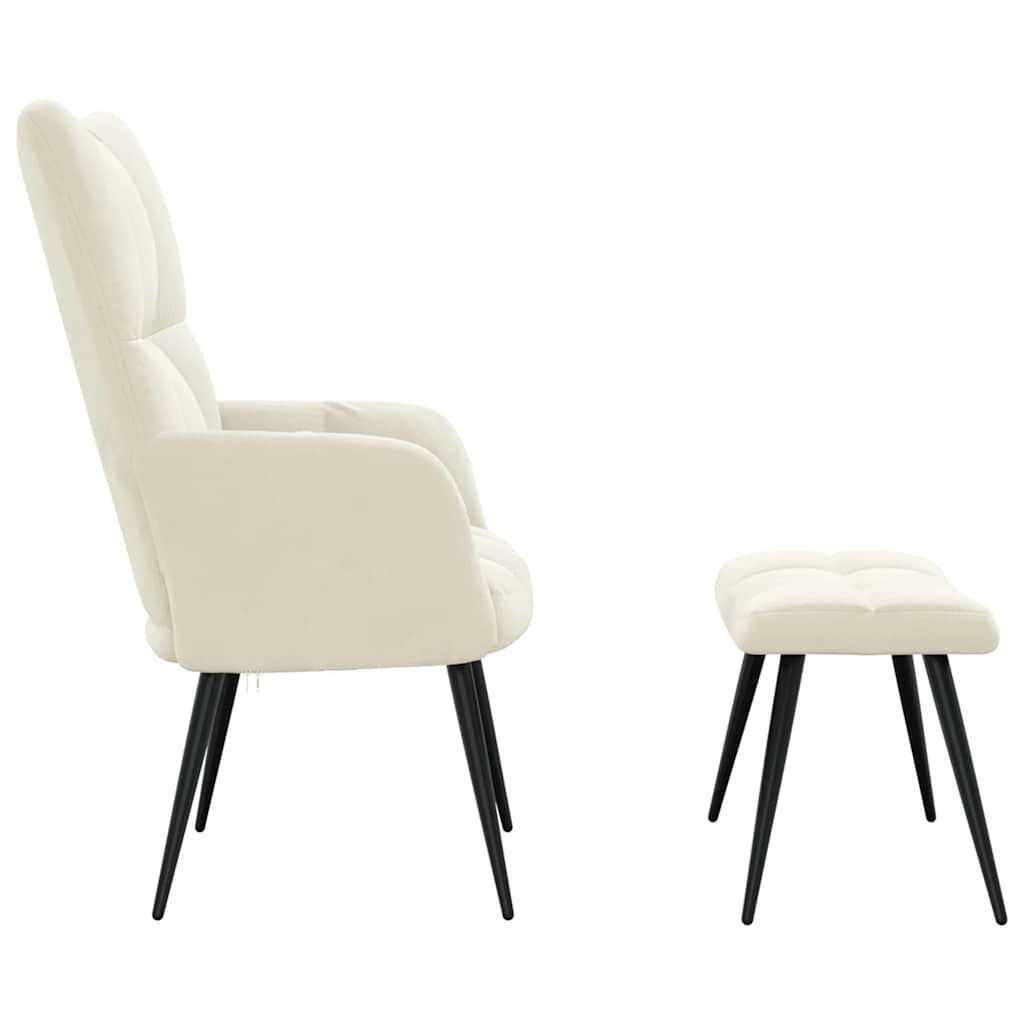 Chaise de relaxation avec tabouret Blanc crème Velours - XIOS