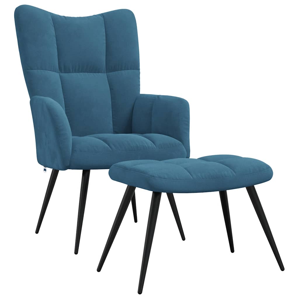 Chaise de relaxation avec tabouret Bleu Velours - XIOS