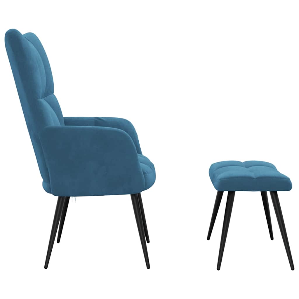 Chaise de relaxation avec tabouret Bleu Velours - XIOS