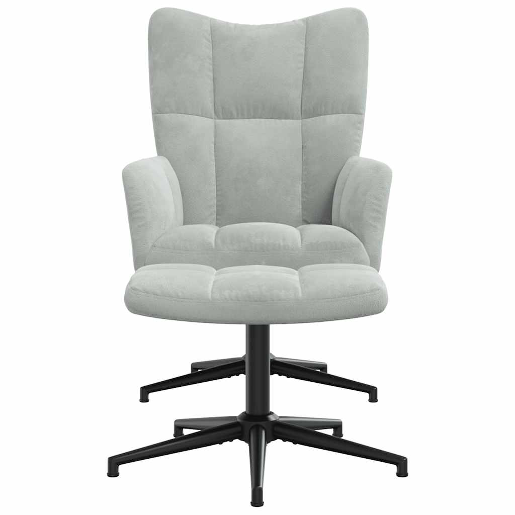 Chaise de relaxation avec tabouret Gris clair Velours - XIOS