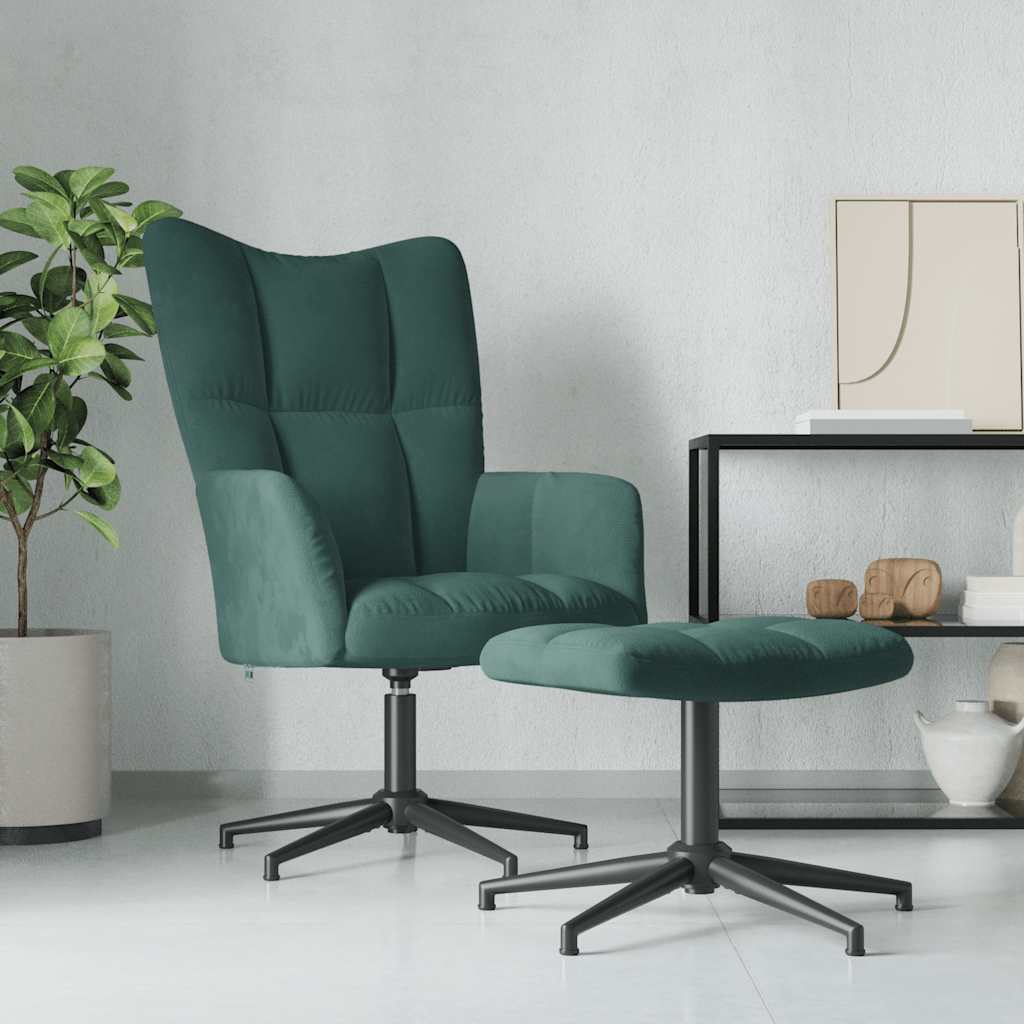 Chaise de relaxation avec tabouret Vert foncé Velours - XIOS
