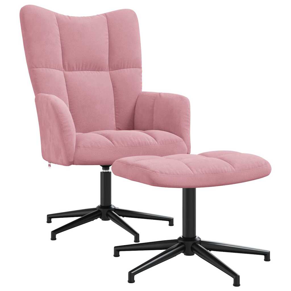 Chaise de relaxation avec tabouret Rose Velours - XIOS