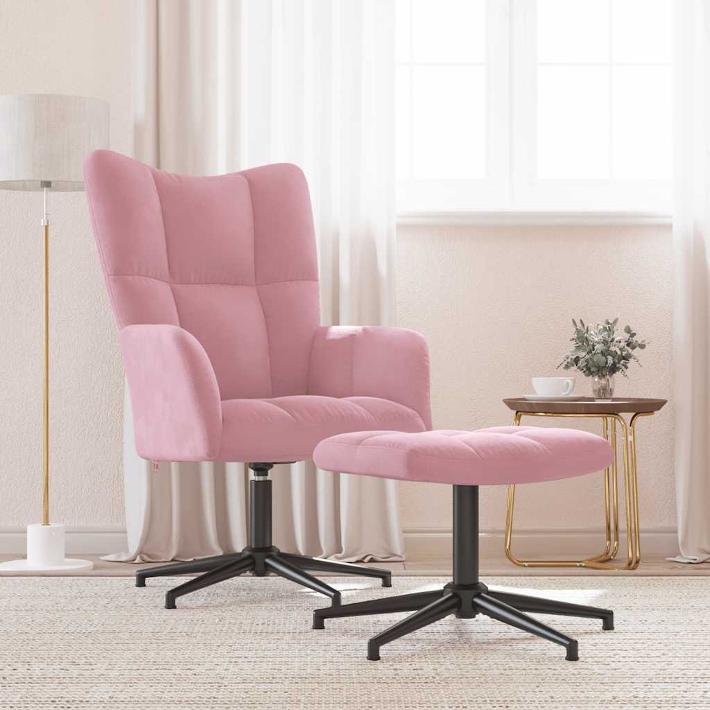 Chaise de relaxation avec tabouret Rose Velours - XIOS