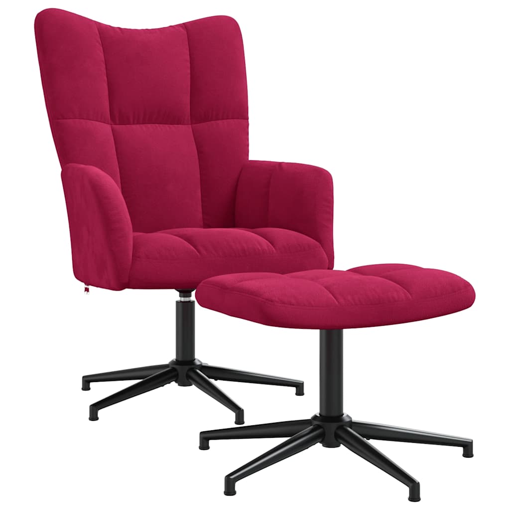 Chaise de relaxation avec tabouret Rouge bordeaux Velours