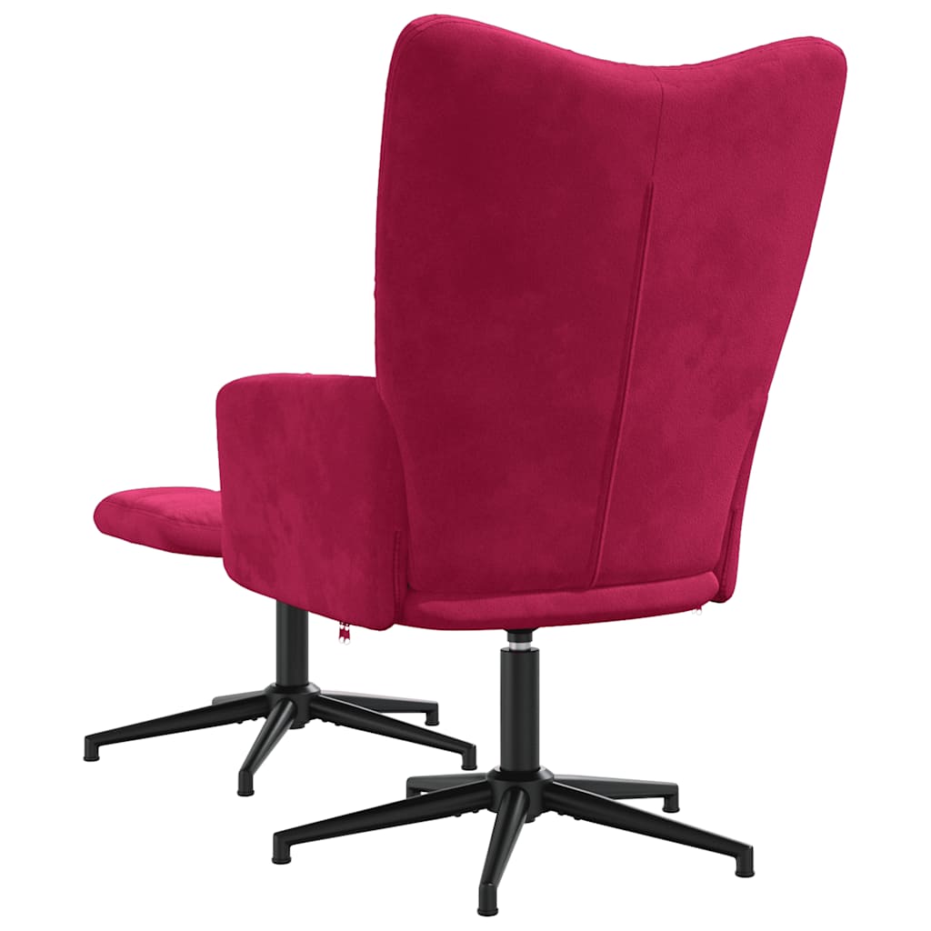 Chaise de relaxation avec tabouret Rouge bordeaux Velours