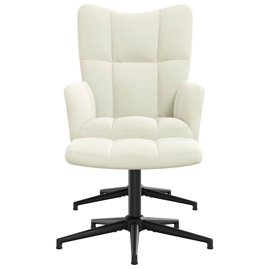 Chaise de relaxation avec tabouret Blanc crème Velours - XIOS